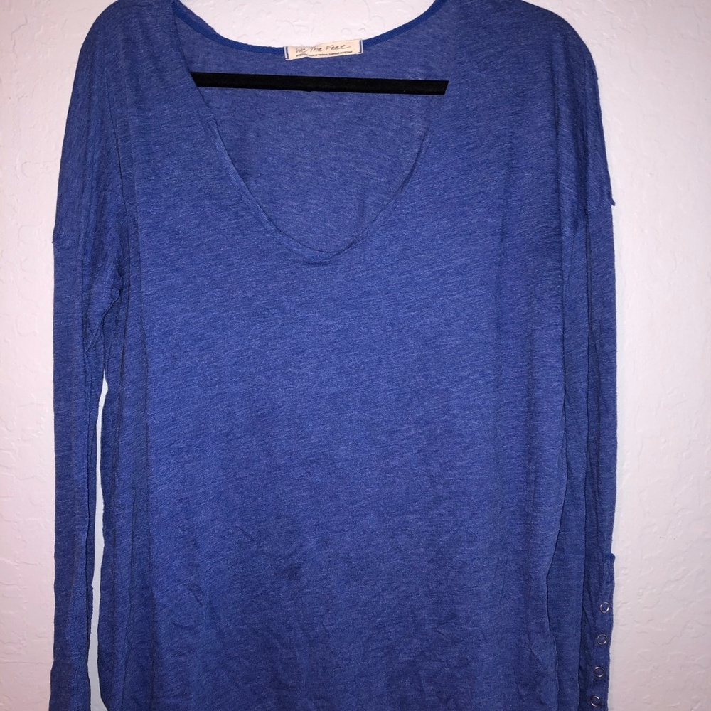 Free People- Blue Button Sleeve Top
